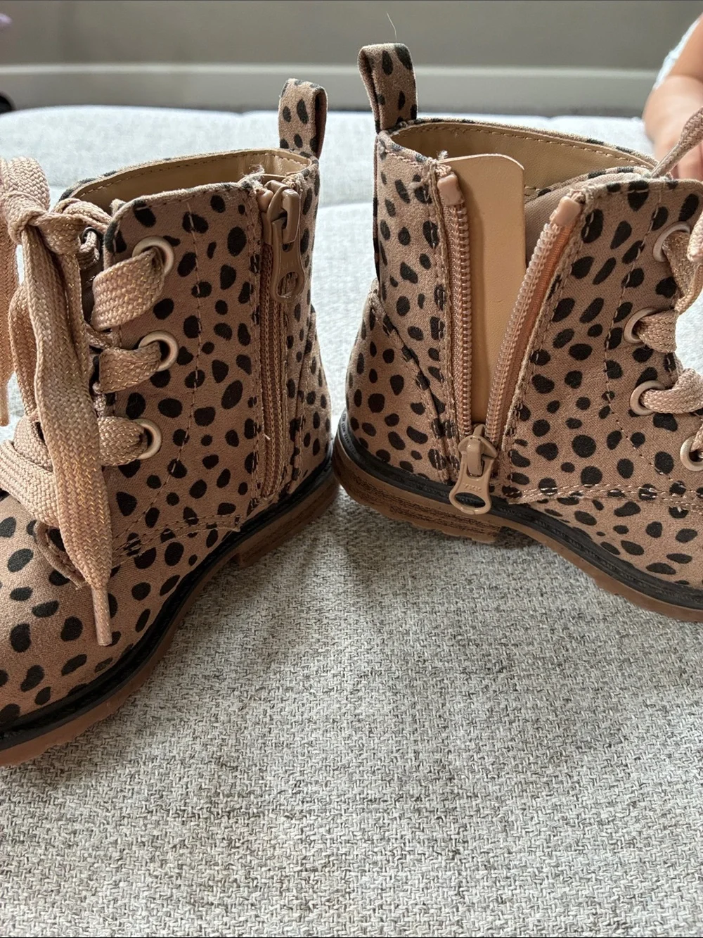 Cat & Jack Tan Leopard-Print Lace-Up Kids Ankle Boots